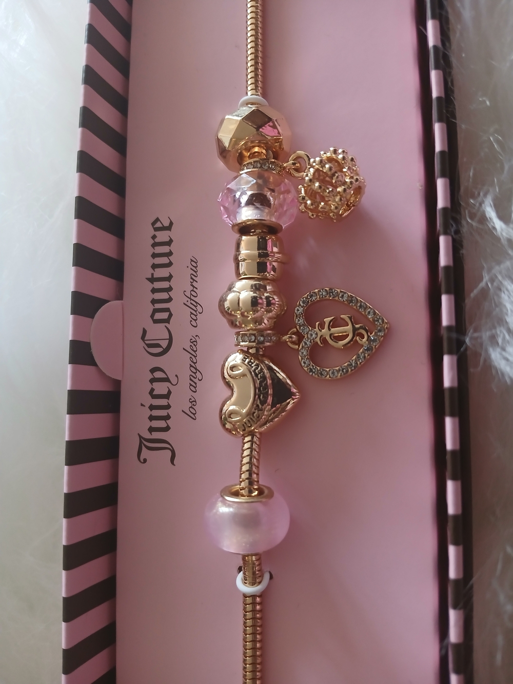 Juicy Couture Gold & Pink Heart Charm Bracelet